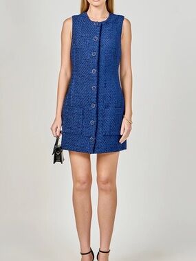 Endless Rose Tweed Sleeveless Dress in Navy S